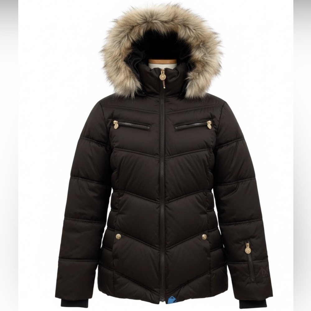 Nautica Brown Puffer Jacket with Faux Fur Hood